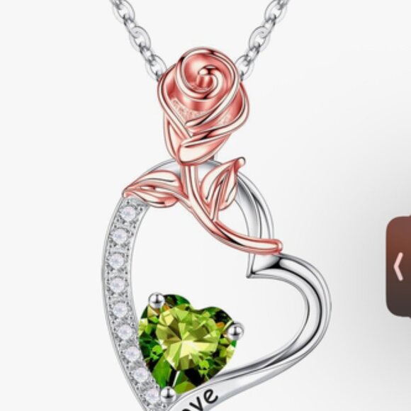 ✨ Sterling Silver Rose Heart Birthstone Necklace – Peridot (August) ✨ - Picture 1 of 2